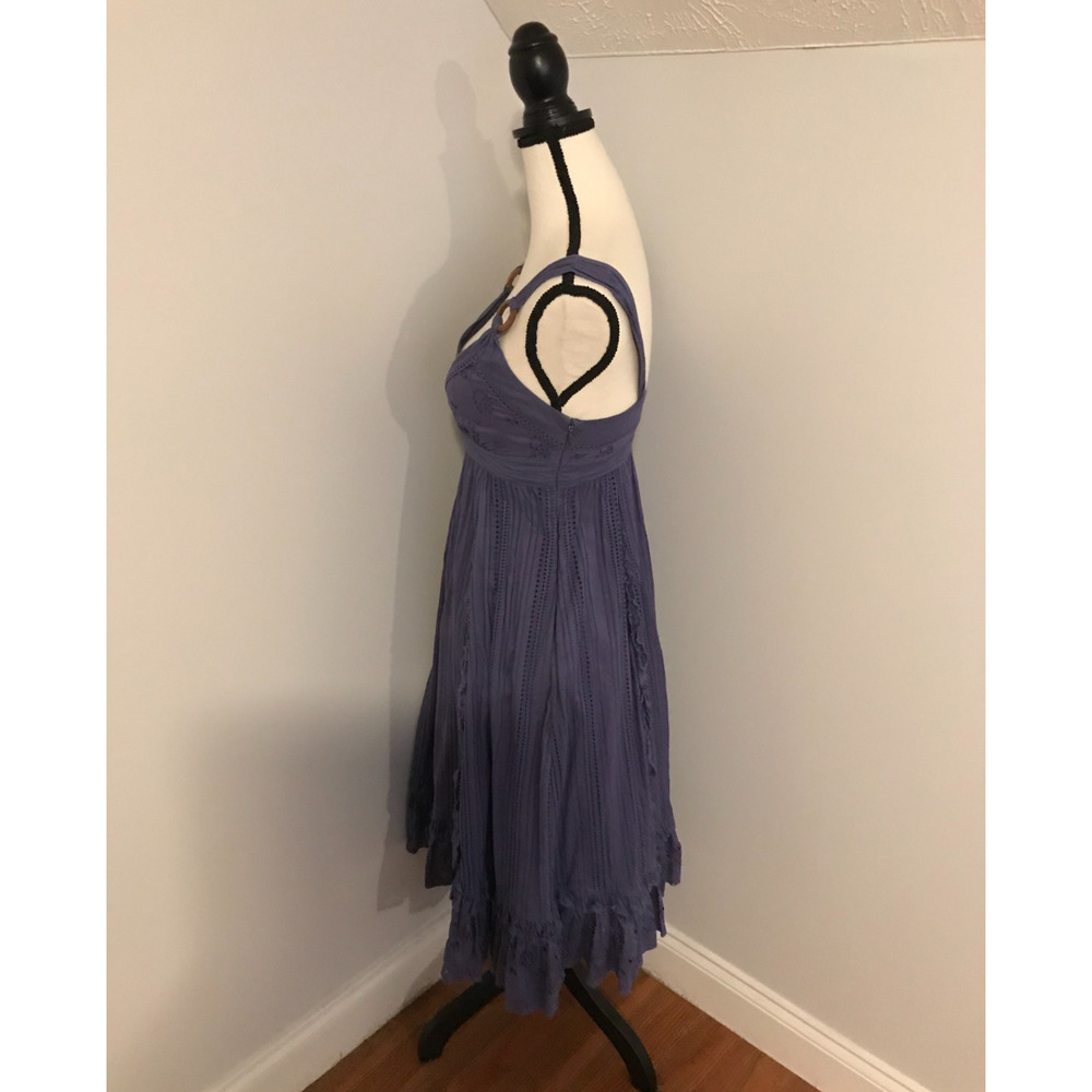 Anthropologie Lithe Savannah Eyelet Lace Sundress Blue Empire Waist Ruffle Sz 2 - Picture 3 of 11